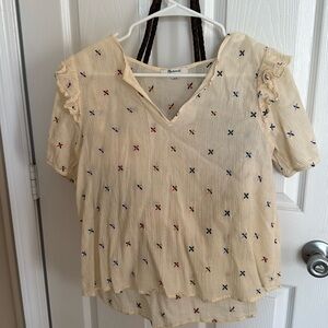 Madewell ruffle delicate blouse with detailed embroidery